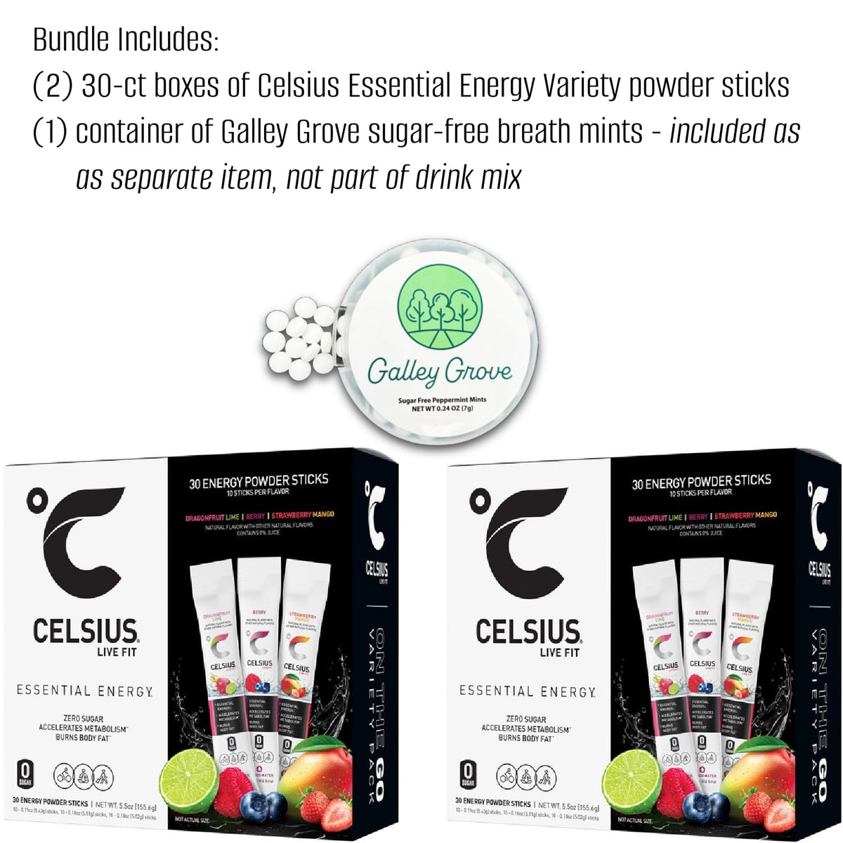 Galley Grove Celsius berry single-serve packet for quick focus and refreshment.