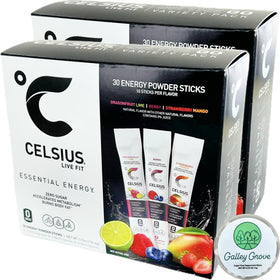 Galley Grove Celsius dragonfruit-lime single-serve packet for on-the-go energy.