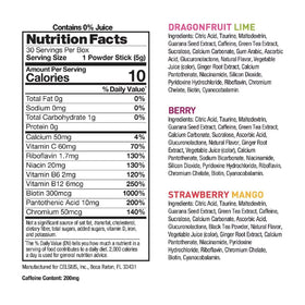 Galley Grove Celsius strawberry-mango single-serve packet during workouts.