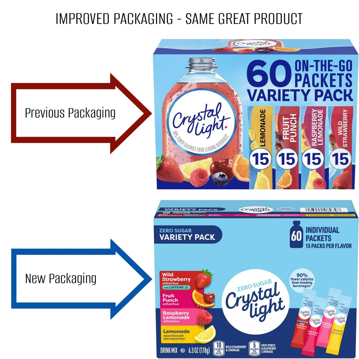 Crystal Light Lemonade packets by Galley Grove for bright, refreshing flavor