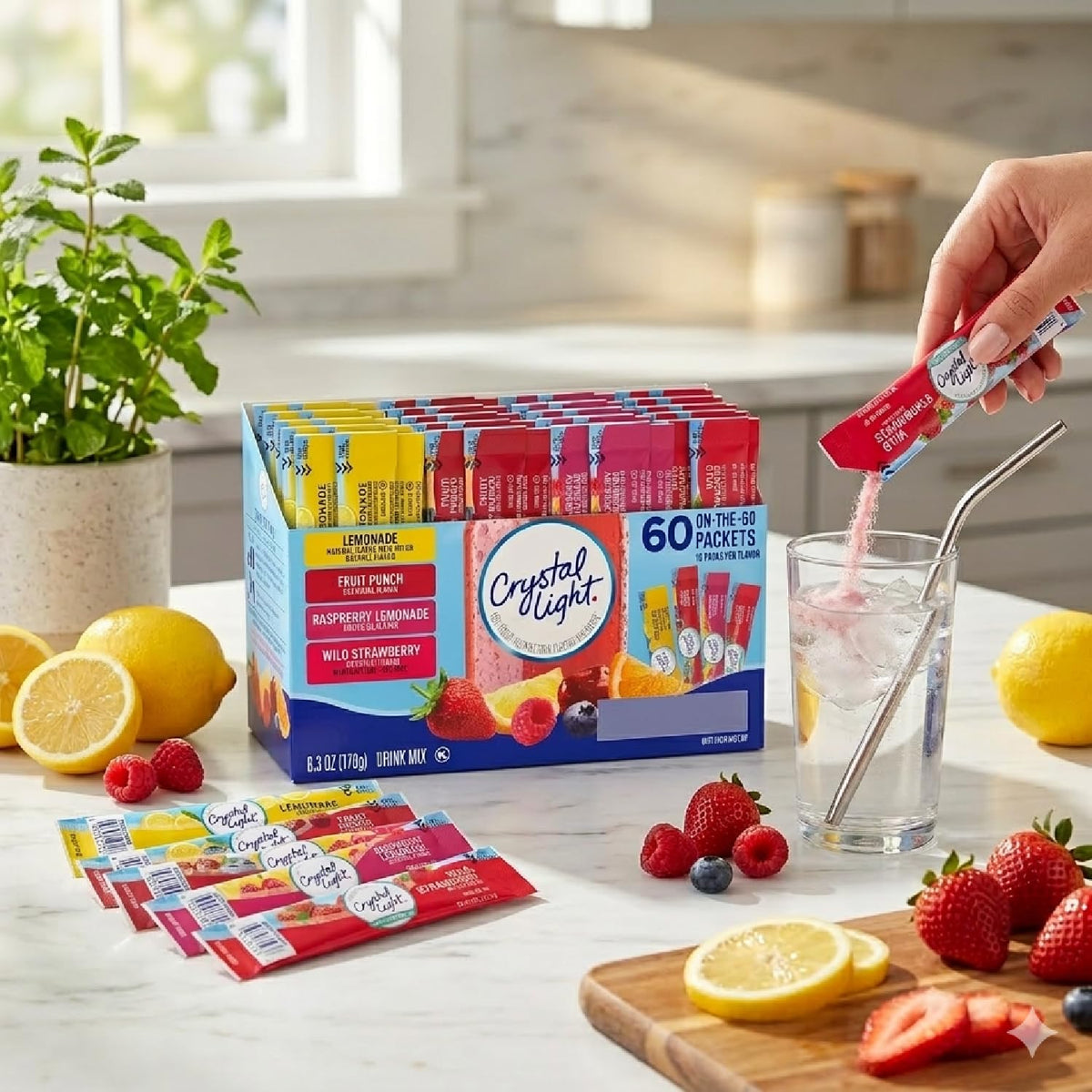 Galley Grove on-the-go bottle with Crystal Light flavoring for quick refreshment