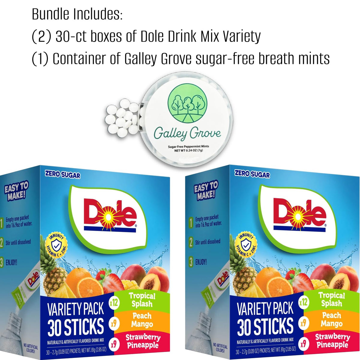 Galley Grove Dole sugar-free peach mango packet adds tropical flavor to water