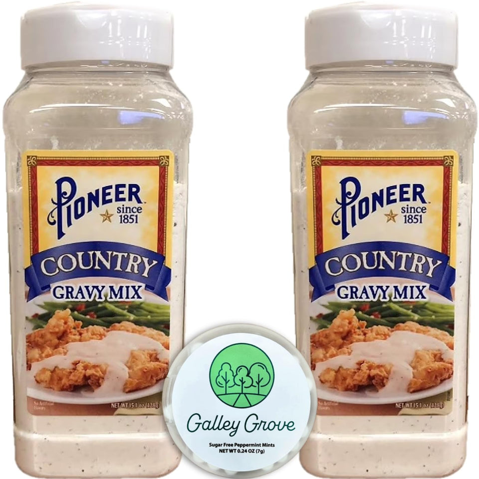 Galley Grove Pioneer Country Gravy Mix two-pack box front for pantry-ready convenience.