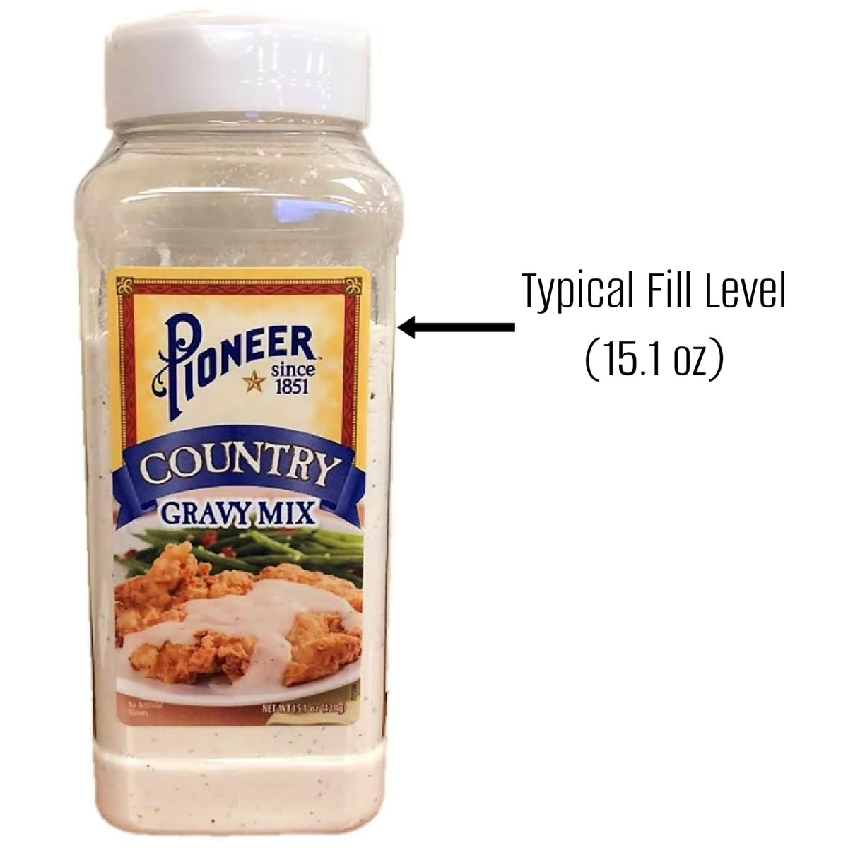 Galley Grove Pioneer Country Gravy Mix dry powder closeup for easy cooking prep.