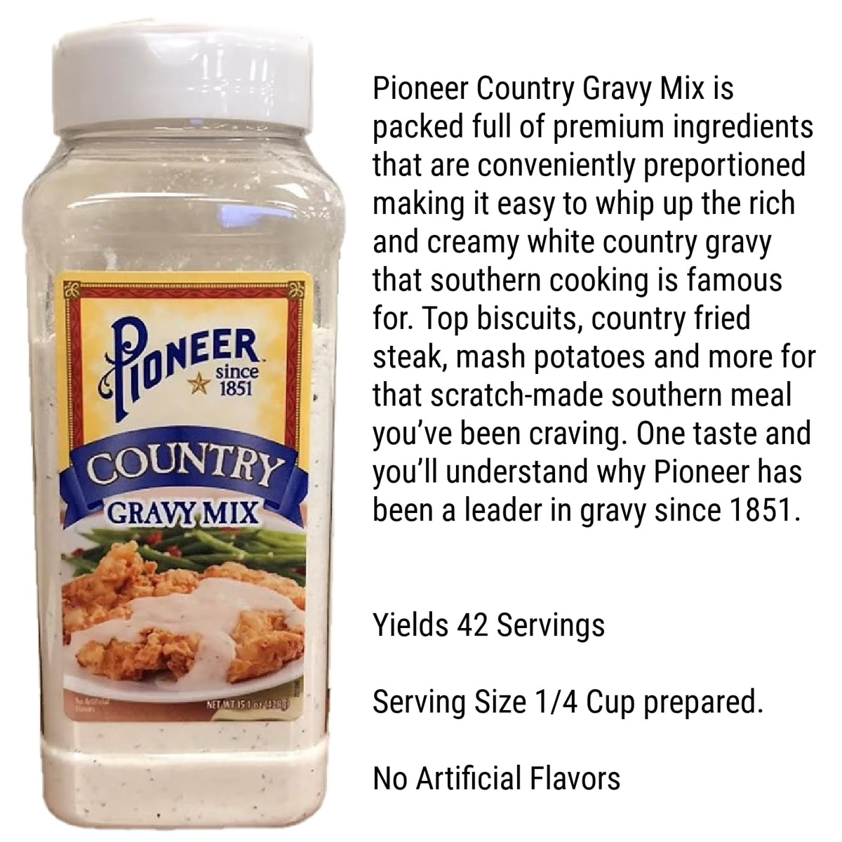 Galley Grove Pioneer Country Gravy served with biscuits for a classic pairing.