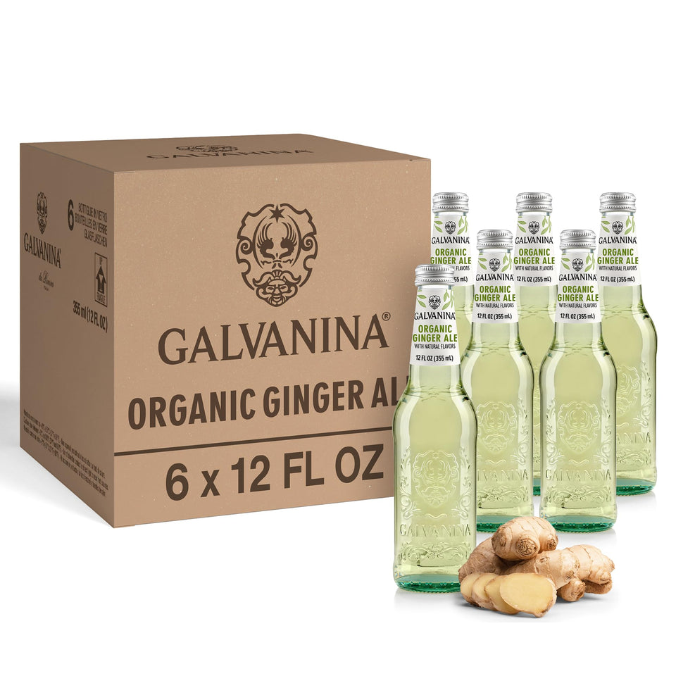 Galvanina Ginger Ale bottle front, premium organic Italian soda for refreshing everyday use.