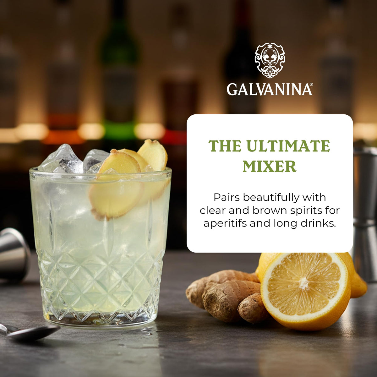 Galvanina Ginger Ale ice cold serve, crisp refreshment anytime.