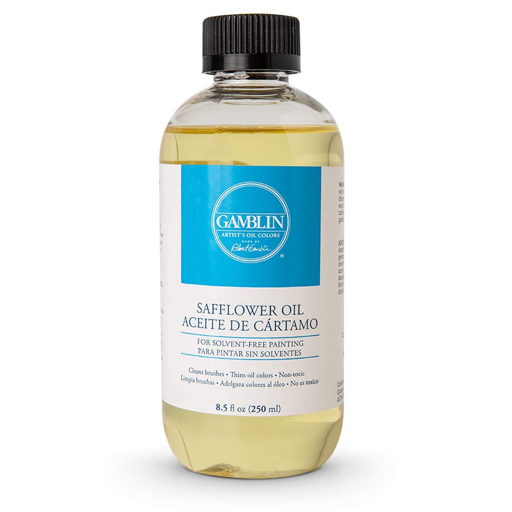Gamblin safflower oil bottle for painting, a lighter, non-yellowing medium to make whites pop