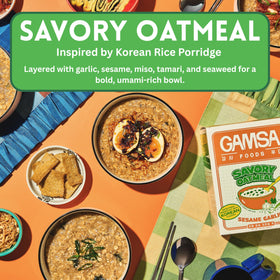 Gamsa Foods instant savory oatmeal packet ready to pour.