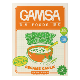 Gamsa Foods savory oatmeal bowl with sesame and garlic for quick breakfast.