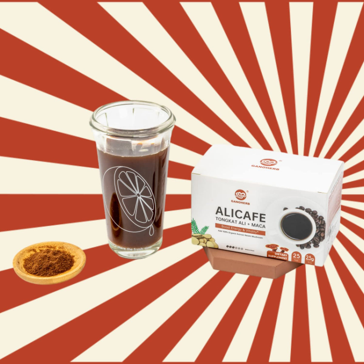 GANOHERB Coffee cup ready to enjoy a flavorful energy boost.