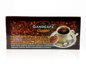 Gano Excel Ganocafe Classic packaging displaying sachets for pantry-friendly use.