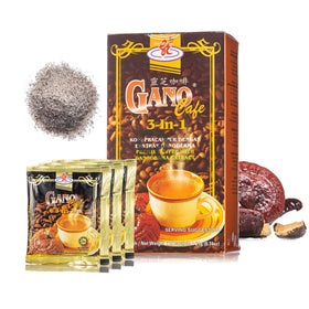 Ganocafe 3in1 dark roast Ganoderma extract detail highlights key ingredient.