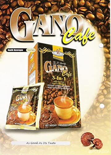 Ganocafe 3in1 dark roast organic label signals natural sourcing.