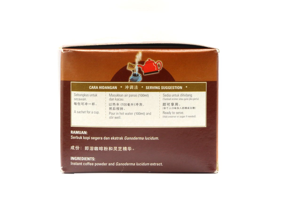 Ganocafe Classic Black Coffee Ganoderma 10 Box close-up on packaging highlighting Ganoderma infusion.