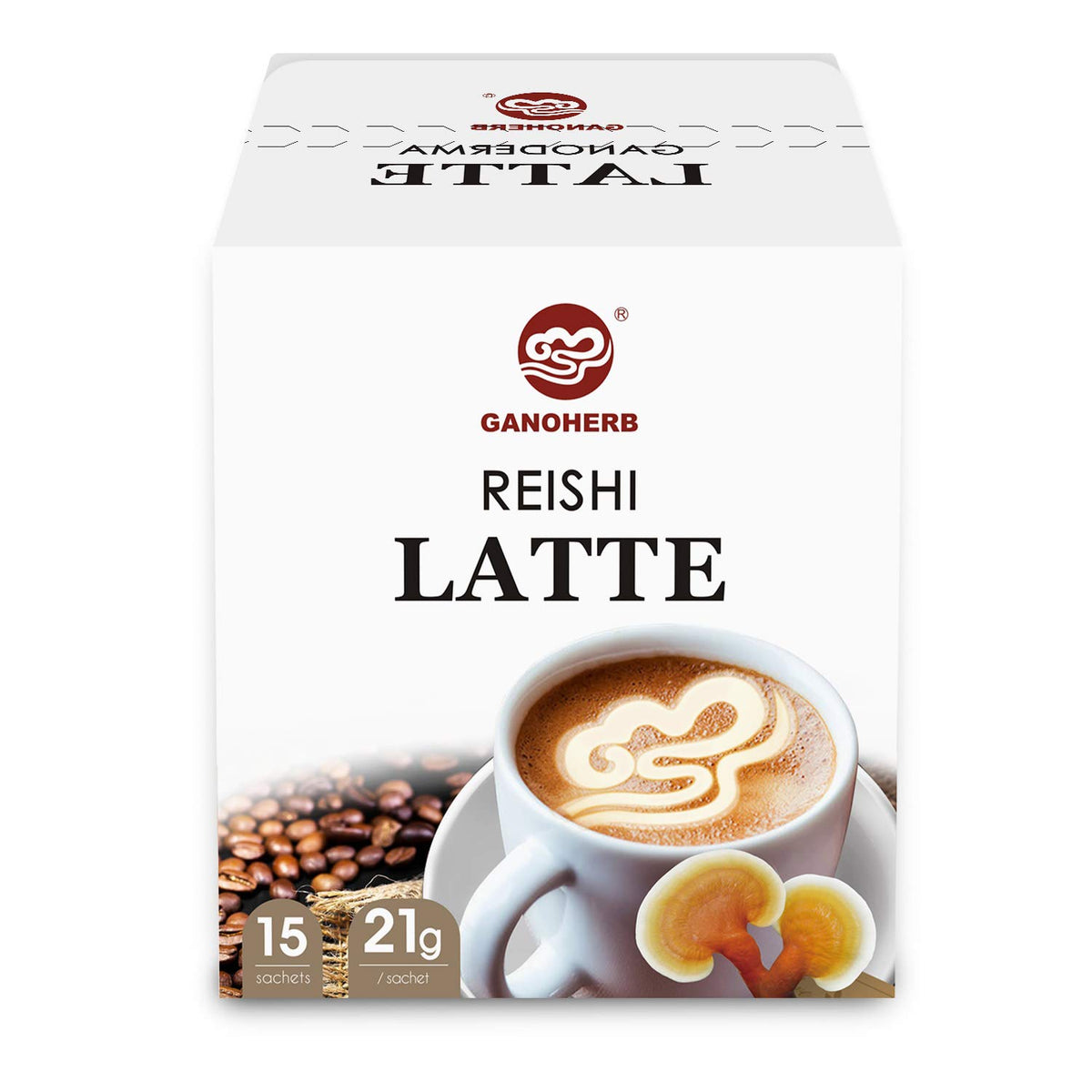 GANOHERB Reishi Latte Coffee sachet pack-shot for quick daily energy