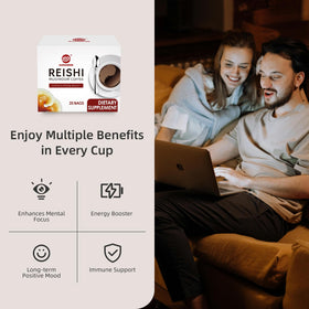 GANOHERB Reishi mushroom powder close-up, showcasing natural ingredients.