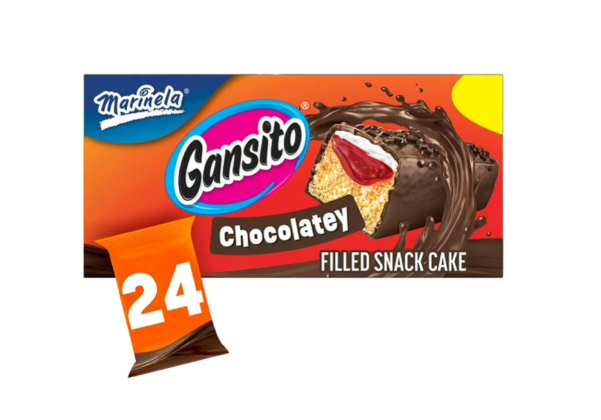 Gansito Mini Cupcake with chocolate coating and cream filling, ideal for quick indulgence.
