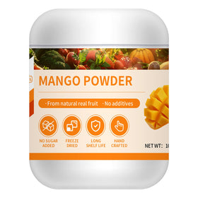 GaoGaoFen mango powder jar closeup, perfect for smoothies and baking.
