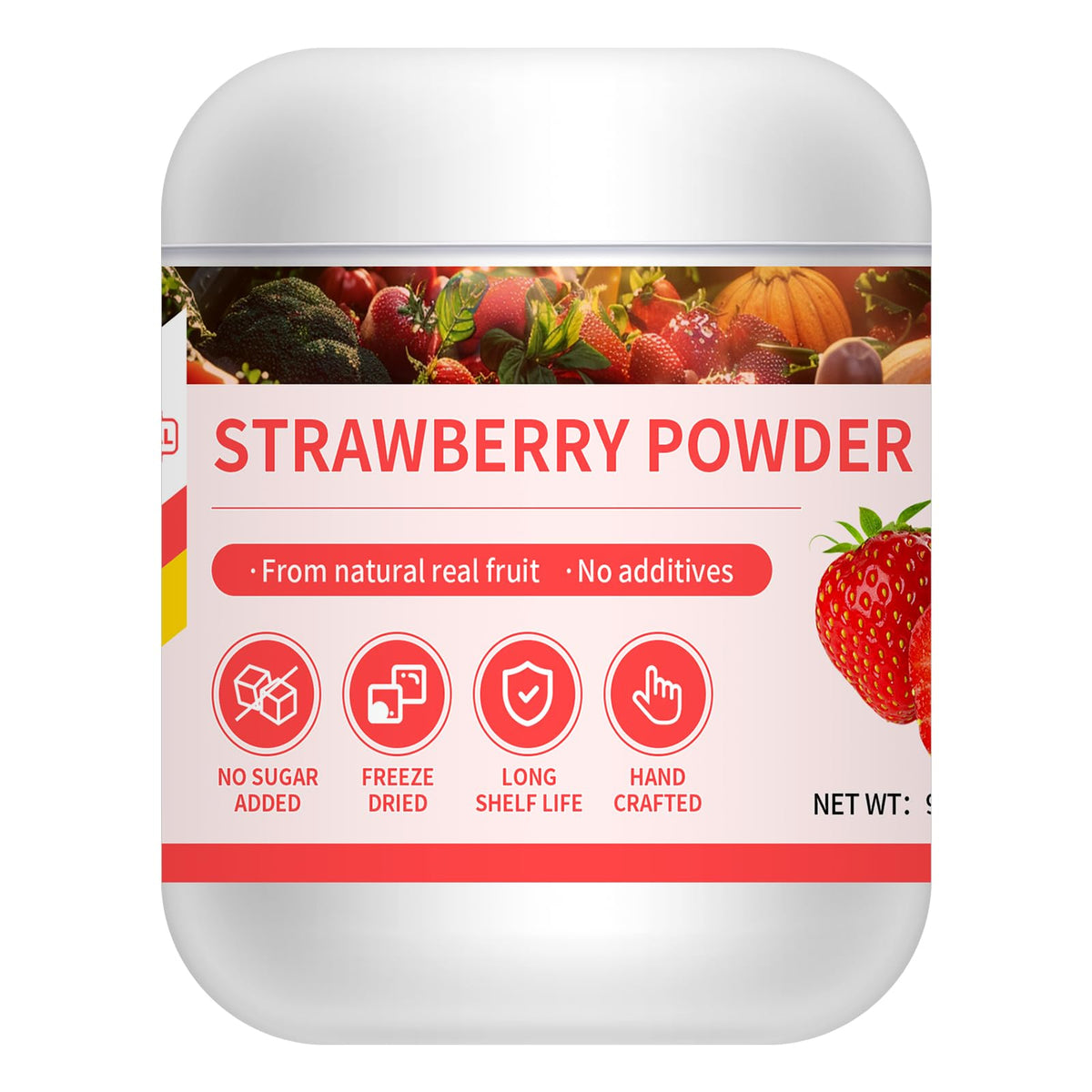 GaoGaoFen strawberry powder pack close-up, ideal for baking and flavoring.
