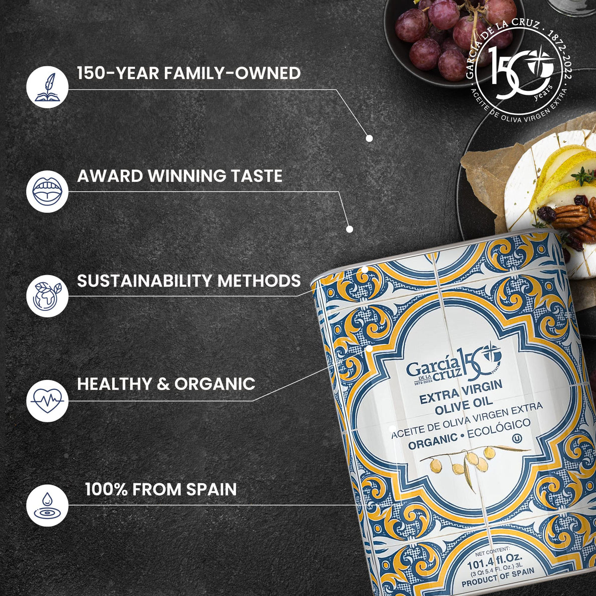 Garcia de la Cruz premium olive oil tin packaging protects freshness
