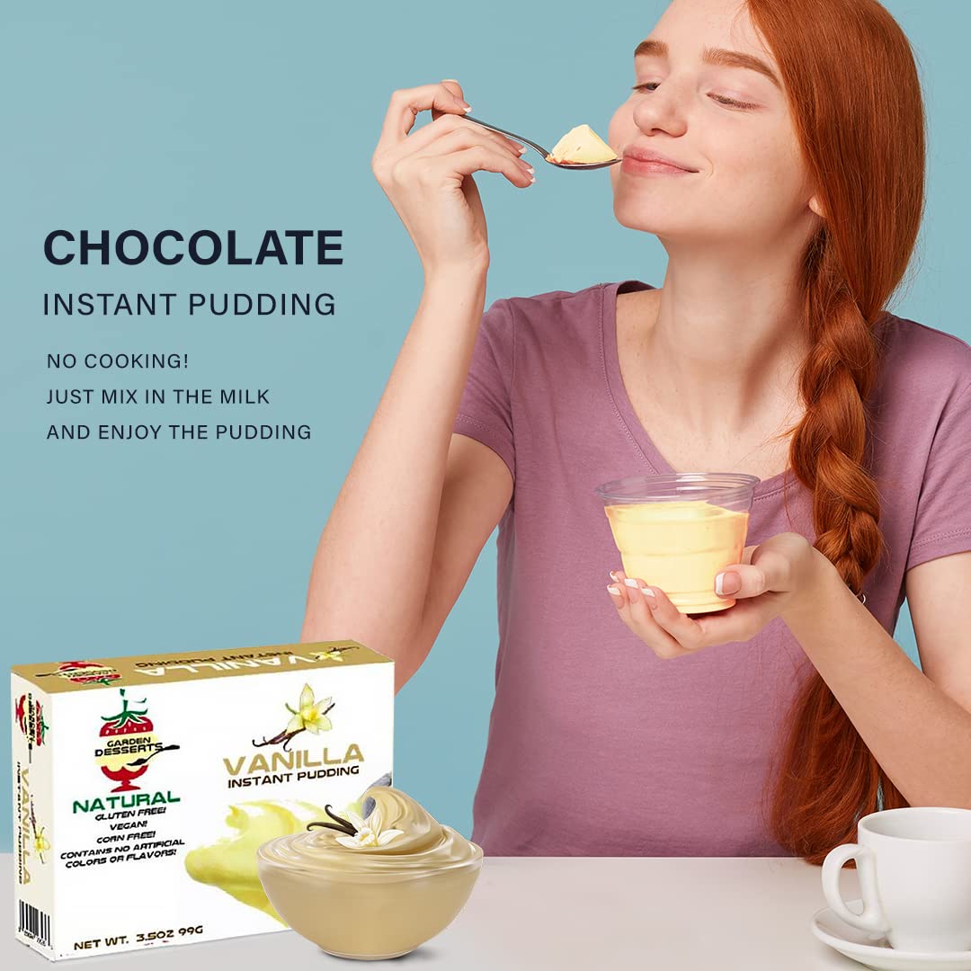 Garden Desserts vanilla pudding with toppings such as nuts or chips.