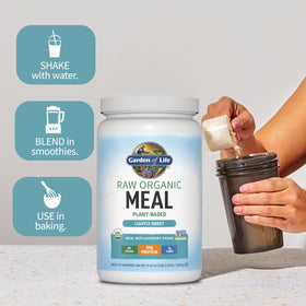 Garden of Life meal replacement shake probiotics badge with Bacillus subtilis DE111 text.