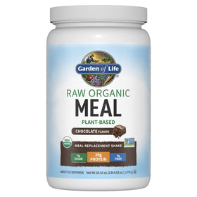 Garden of Life Meal Replacement Shakes chocolate pour into glass for protein boost.