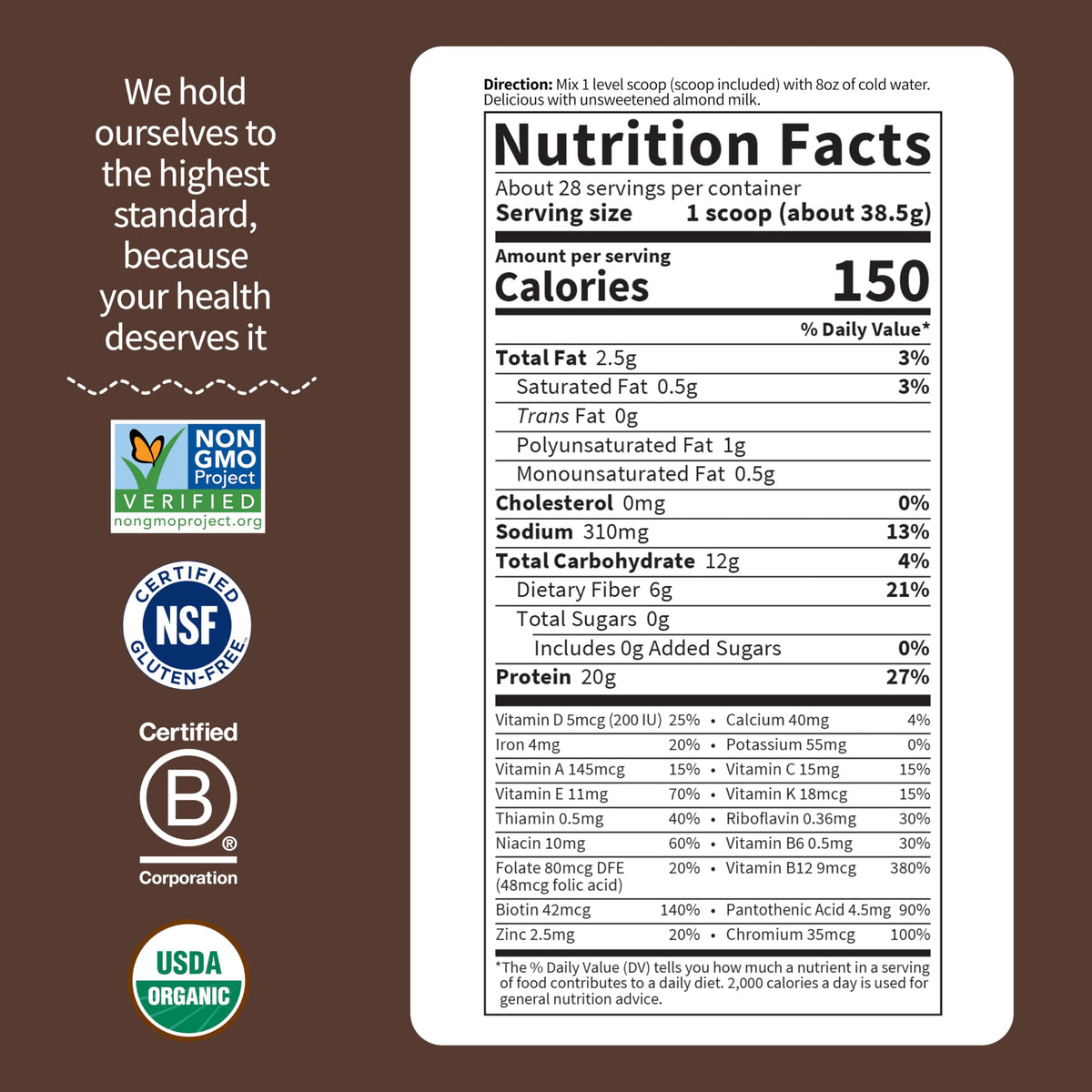 Garden of Life packaging front showing USDA Organic certification.