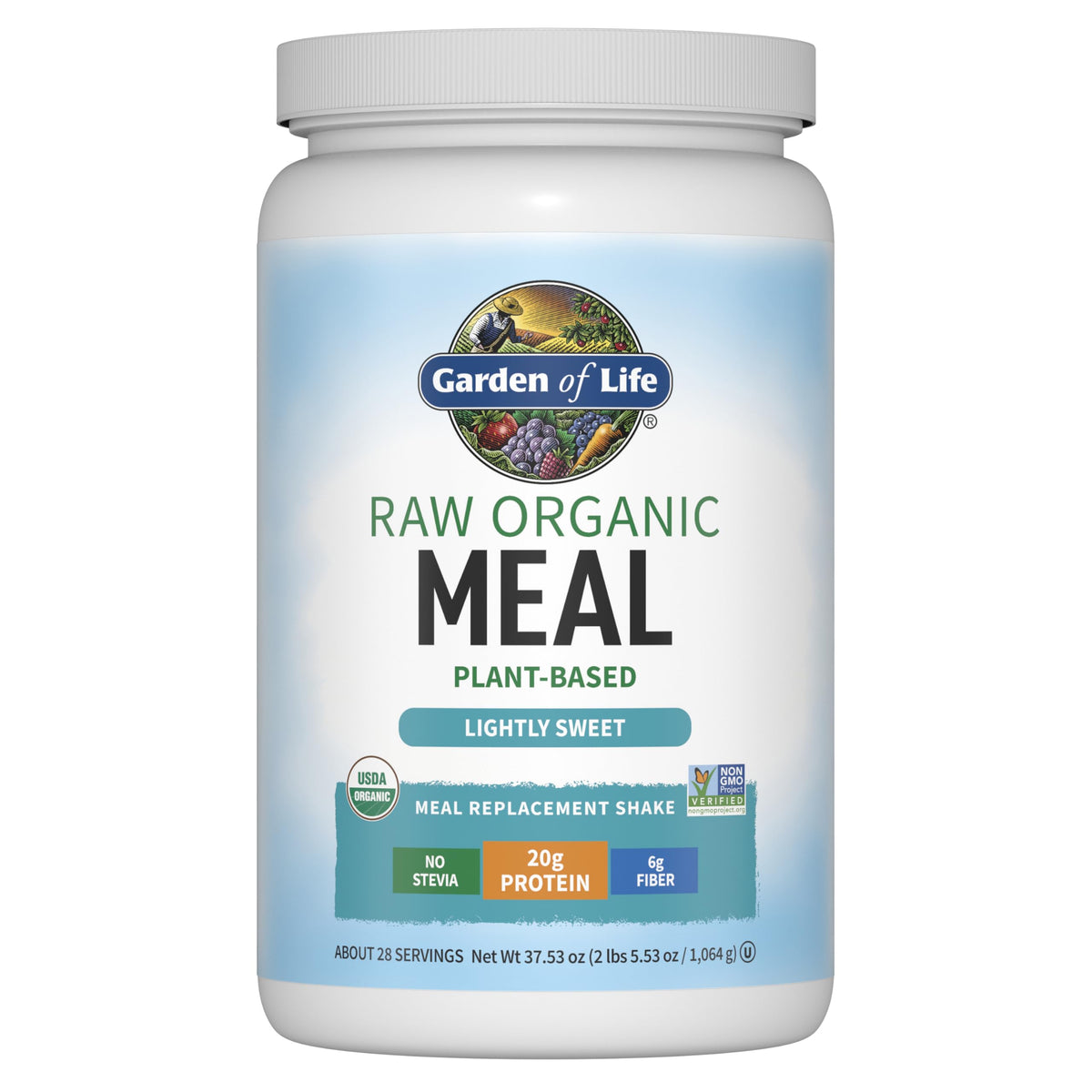 Garden of Life meal replacement shakes packaging shows organic badge for vegan, clean nutrition.