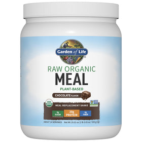 Garden of Life Meal Shake chocolate bottle displaying dairy-free protein with probiotics for everyday energy