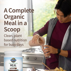 Garden of Life Meal Shake chocolate glass ready to blend into a smooth smoothie