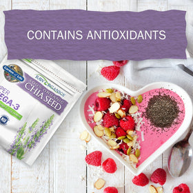 Organic vegan certification logos on the chia seeds package.