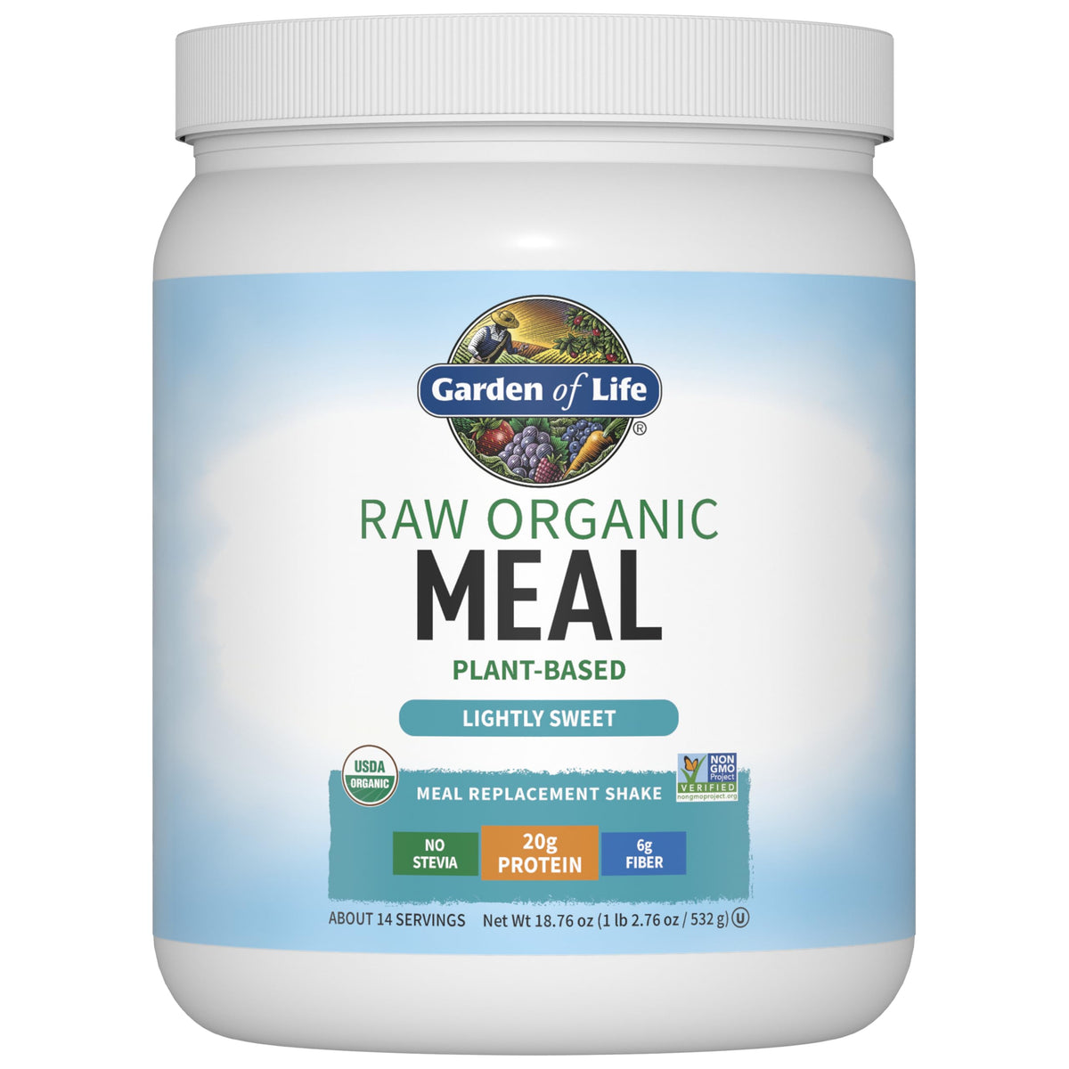 Garden of Life Raw Organic Meal packaging highlights a vegan protein option for busy days.