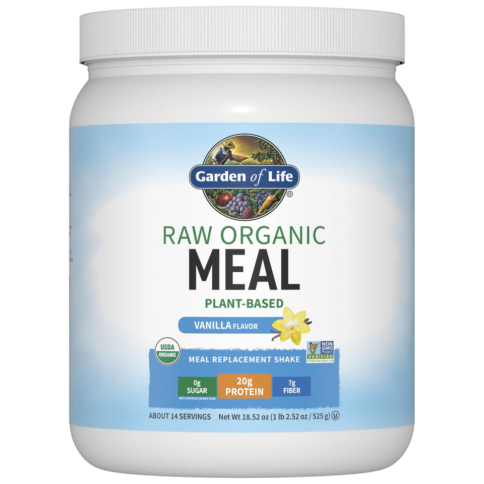 Garden of Life Raw Organic Meal Replacement Shake pour illustrates a protein-rich, filling option for busy mornings.