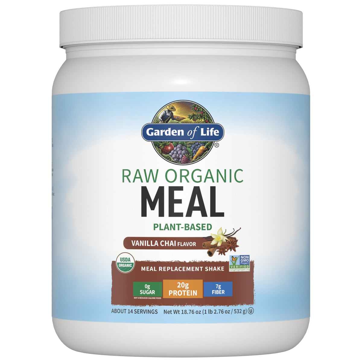 Garden of Life Raw Organic Meal Vanilla Chai bottle for on-the-go dairy-free protein
