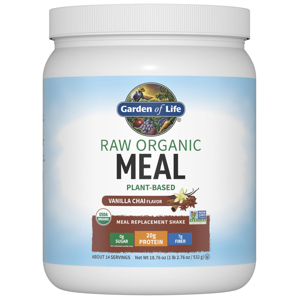 Garden of Life Raw Organic Meal Vanilla Chai bottle for on-the-go dairy-free protein