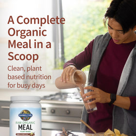 Garden of Life Vanilla Chai shake blended into smoothie for a quick meal
