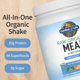 Garden of Life Vanilla Meal Replacement Shake bottle showcases dairy-free, plant-based protein on the go.