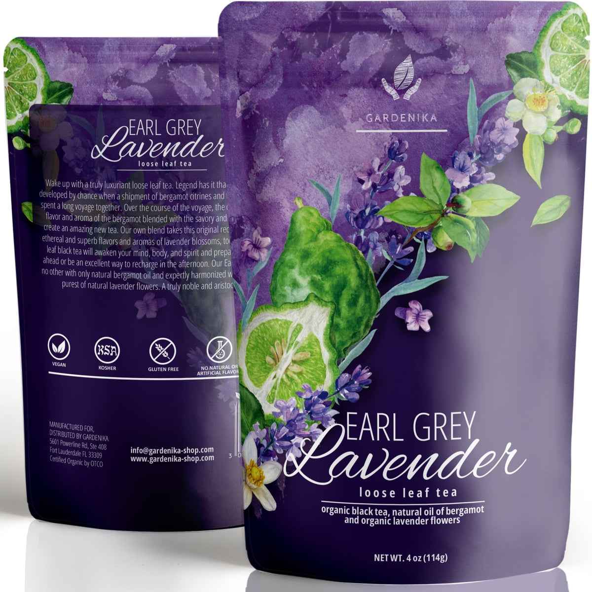 Gardenika Earl Grey loose tea with lavender and bergamot, fragrant aroma for a refined cup