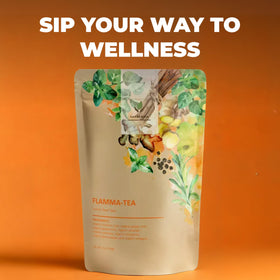 Gardenika Flamma-tea steaming cup reveals earthy turmeric and zesty ginger for a comforting ritual.