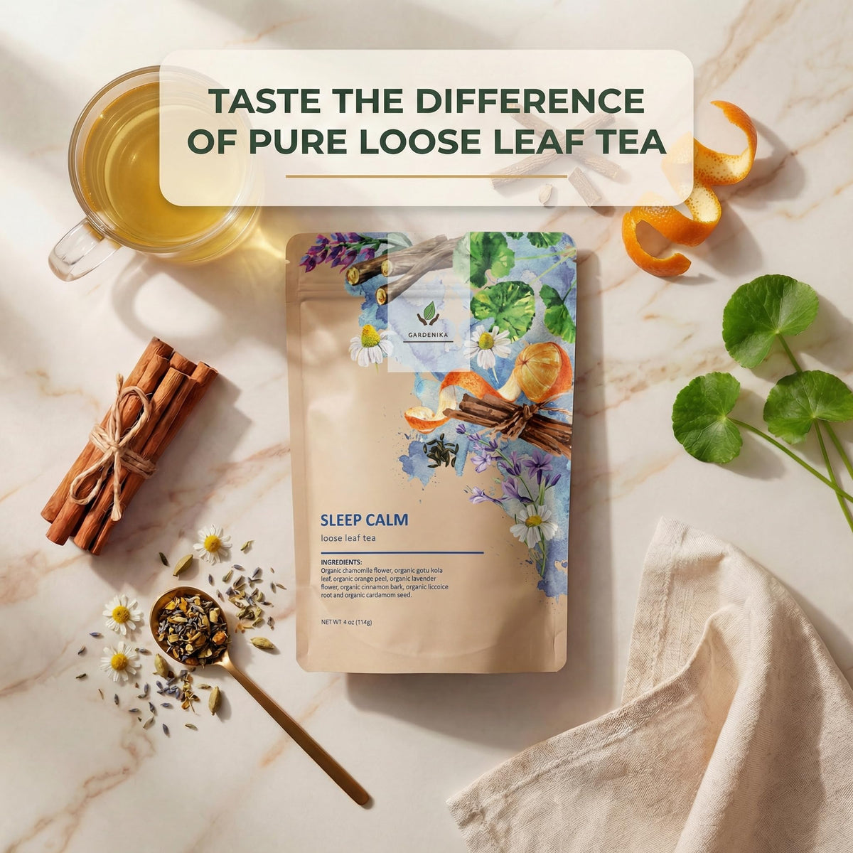 Gardenika gotu kola leaf close-up illustrating traditional herbal blend