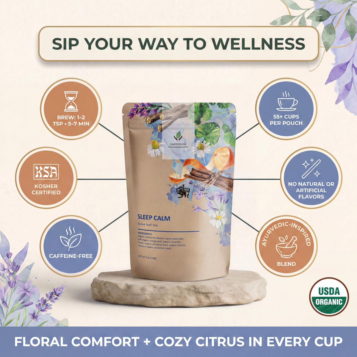 Gardenika organic chamomile flower close-up highlighting pure ingredients
