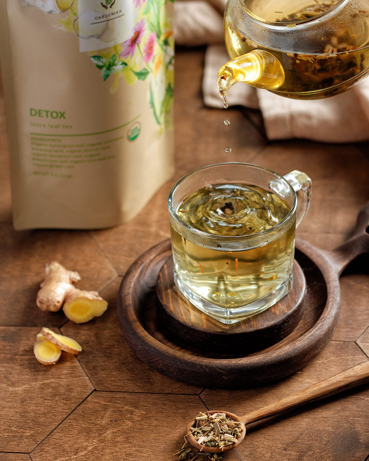 Gardenika organic dandelion root tea ingredients on packaging