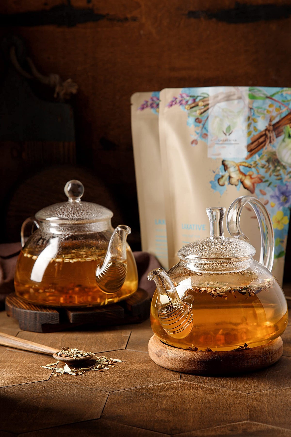 Gardenika organic laxative tea in cup reveals earthy finish and warming aroma.