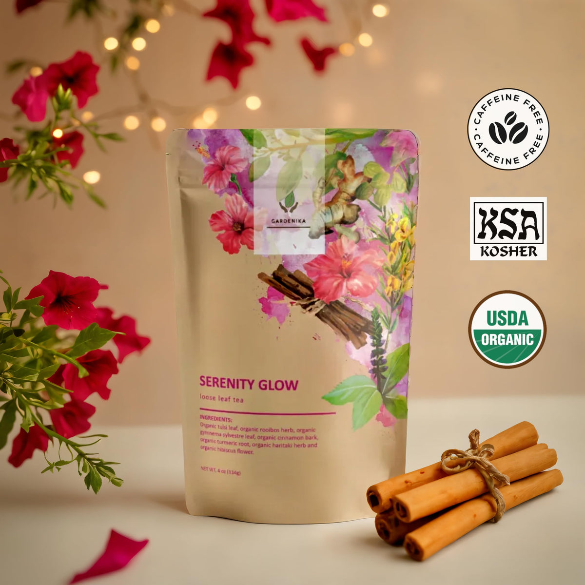 Gardenika Serenity Glow spice aroma captures warm, comforting notes ideal for evening unwinding.