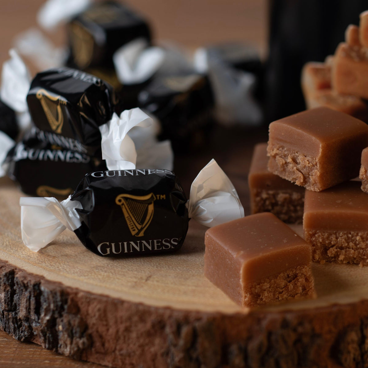 Guinness Luxury Fudge close-up reveals creamy texture and melt-in-the-mouth appeal.