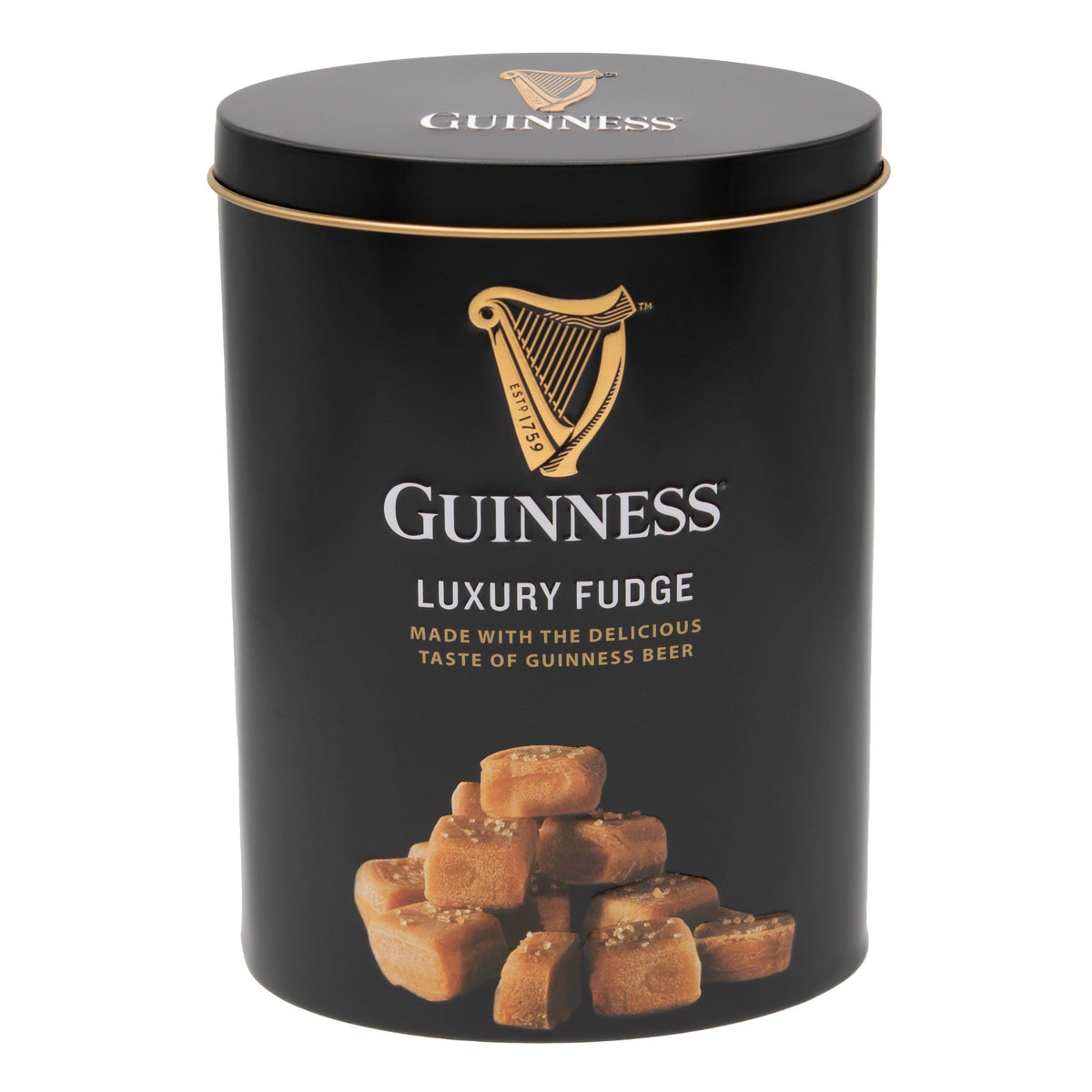 Gardiners of Scotland Guinness Luxury Fudge tin with 17 pieces, perfect for gifting.