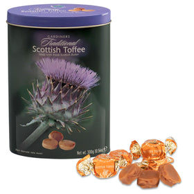 Gardiners of Scotland fudge tin front view with traditional packaging.