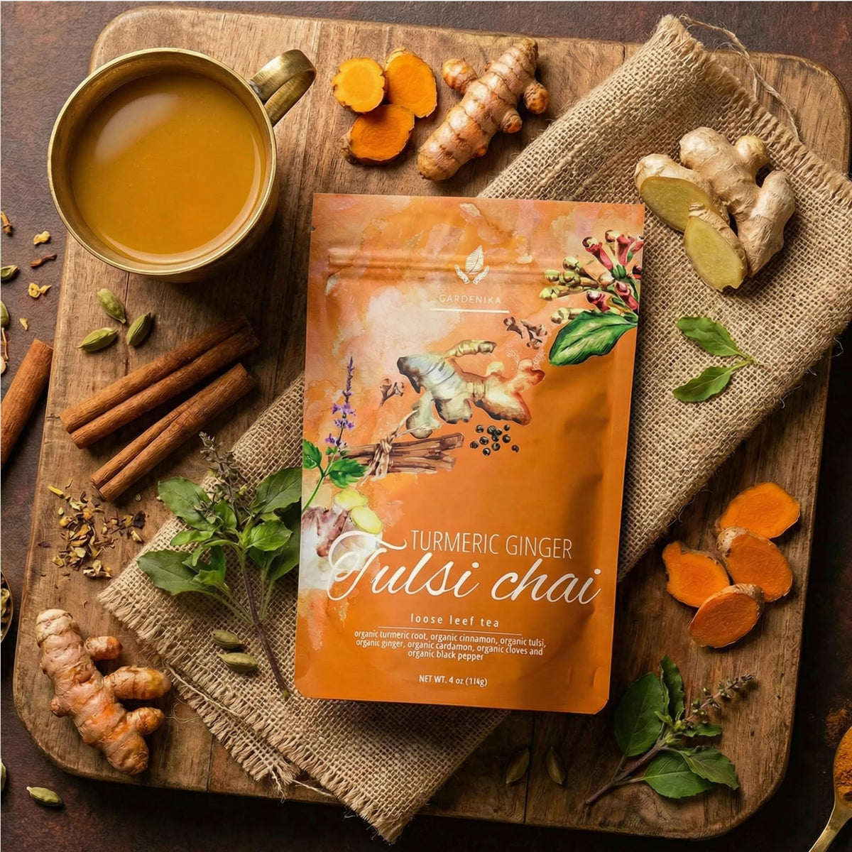 Gardenika spiced brew in cup with inviting aromas for unwinding after day.